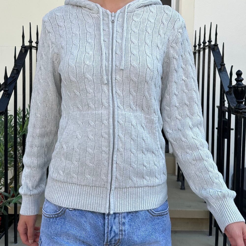Brandy Melville Gray Cable Knit Zip-Up Sweater